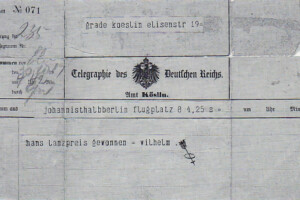 Telegram zum Gewinn des "Lanz Preis der Lüfte" (Foto: Quelle unbekannt)